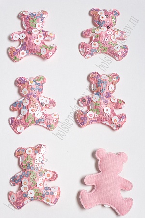 Патч с крупными пайетками &quot;Мишка&quot; 58*48 мм (10 шт) SF-2975, розовый