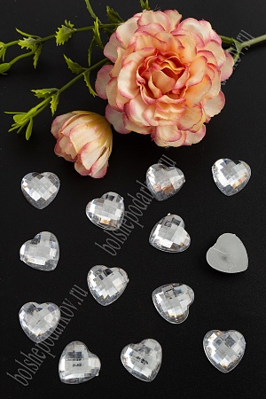 Стразы граненые 16 мм, сердце (50 шт) SF-380/1615, серебро