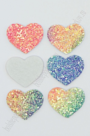 Патч радужный с пайетками &quot;Сердце&quot; 3*2,5 см (10 шт) SF-1895, А