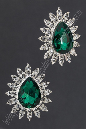 Серединка ювелирная (2 шт) SF-5957, серебро/изумрудный №14