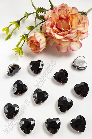 Стразы пришивные 16 мм &quot;Сердечко&quot; (10 шт) SF-3715, черный №16