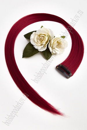 Прядь волос однотонная на заколке (6 шт) SF-3044, бордовый №118