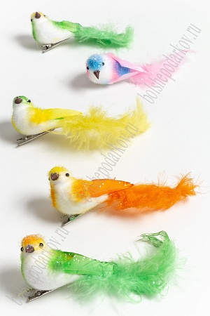 Птички декоративные с блестками на зажиме 11*3 см (12шт) SF-5038, ассорти