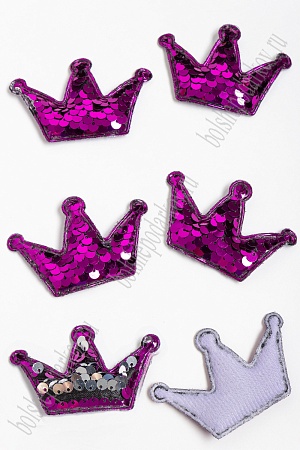 Патч 3D, с двухсторон. пайетками &quot;Корона&quot; 6*4 см (10 шт) SF-1884, сиреневый/серебро