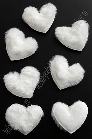 Патч меховой &quot;Сердечко&quot; 5*4 см (10 шт) SF-3164, белый