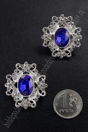 Серединка ювелирная (2 шт) SF-5794, серебро/синий №18
