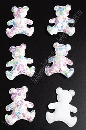 Патч с крупными пайетками &quot;Мишка&quot; 58*48 мм (10 шт) SF-2975, белый