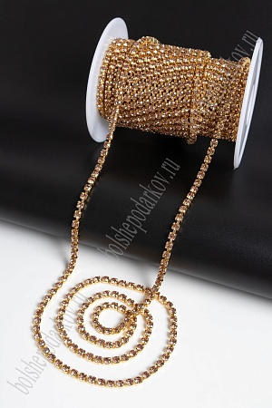 Стразы в бобине SS16М (4 мм*10 ярд) SF-2055, золото в золотой оправе