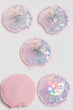 Патч с пайетками &quot;Ушки круглые&quot; 5,5*5 см (5 шт) SF-3165, бледно-сиреневый