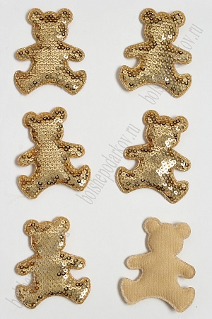 Патч с пайетками &quot;Мишка&quot; 5*6 см (10 шт) SF-3782, золото