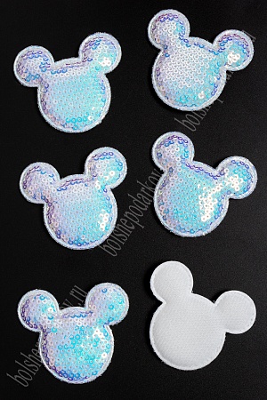 Патч с пайетками &quot;Мультик&quot; 6*5,5 см (10 шт) SF-3782, голубой хамелеон