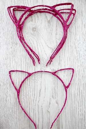 Ободки &quot;Ушки&quot; 5 мм ткань с квадратиками (10 шт) SF-1129, фукси