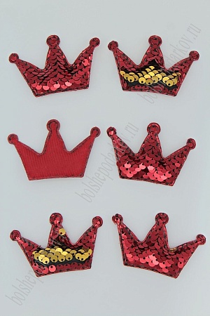 Патч 3D,  с двухсторон. пайетками &quot;Корона&quot; 6*4 см (10 шт) SF-1884, красный/золото