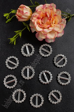 Пряжка пластик со стразами 20*20 мм &quot;Круг&quot; (30 шт) SF-4248, серебро