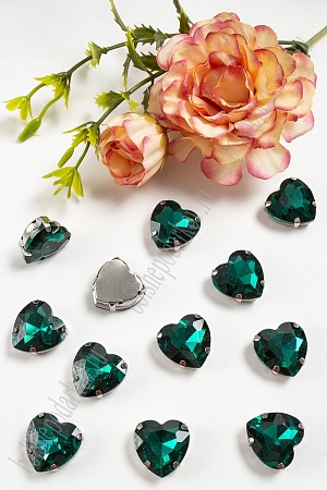 Стразы пришивные 16 мм &quot;Сердечко&quot; (10 шт) SF-3715, изумрудный №5