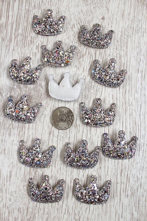 Патч 3D, россыпь пайеток &quot;Корона&quot; 3,7*3,2 см (20 шт) SF-1533, серебро