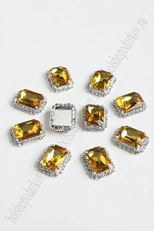 Стразы в серебряной оправе 23*17 мм &quot;Прямоугольник&quot; (5 шт) SF-2050, золото №16