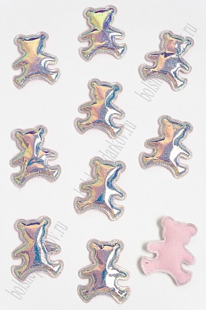 Патч глянец с блестками &quot;Мишка&quot; 4*3,5 см (10 шт) SF-2971, бледно-розовый хамелеон