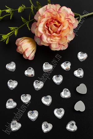 Стразы граненые 12 мм, сердце (100 шт) SF-378/1614, серебро