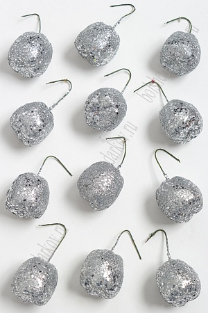 Муляж декоративный &quot;Яблочко с блестками&quot; (20 шт) SF-3156, серебряный