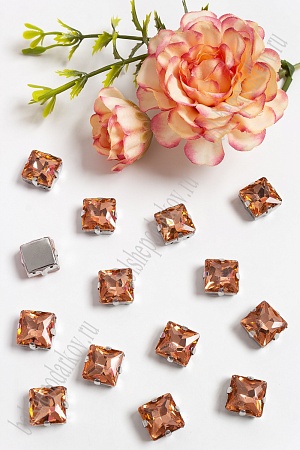 Стразы пришивные 12 мм &quot;Квадрат&quot; (20 шт) SF-3710, розовый персик №19