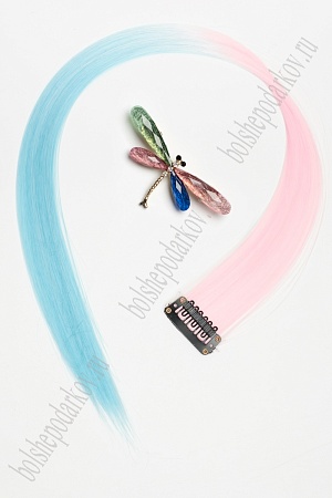 Прядь волос двухцветная на заколке (6 шт) SF-3045, св.-розовый/голубой