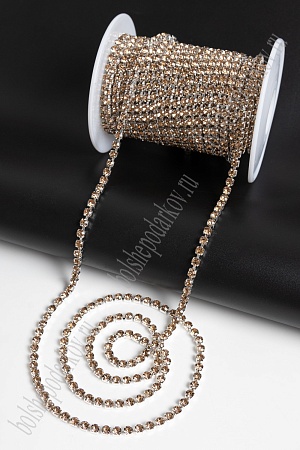 Стразы в бобине SS16М (4 мм*10 ярд) SF-2055, золото в серебряной оправе