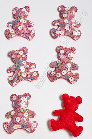 Патч с крупными пайетками &quot;Мишка&quot; 58*48 мм (10 шт) SF-2975, красный