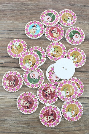 Пуговицы декоративные 35 мм с рисунком &quot;Новогодние с цветами&quot; (20 шт) SF-2212