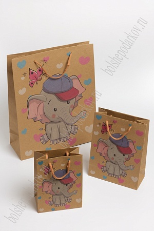 Пакет крафтовый с рисунком &quot;Слоник&quot; 15*20*7 см (12 шт) SF-7170, №1