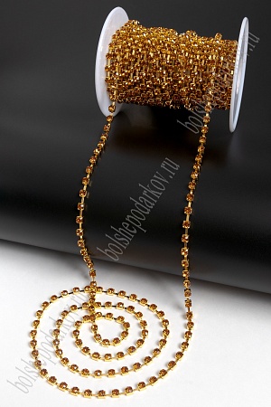 Стразы в бобине SS16 (4 мм*10 ярд) SF-2053, темное золото в золотой оправе