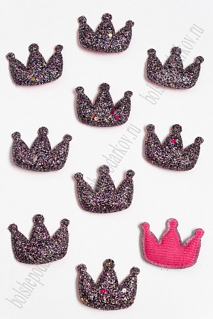 Патч 3D с блестками &quot;Корона&quot; 4*3,2 см (20 шт) SF-3162, черный/фукси