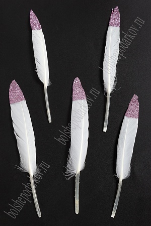 Перья декоративные с блестками (20 шт) SF-2035, белый/розовый