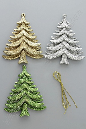 Новогодние украшения с блестками 9*6 см; 3 шт &quot;Елочки&quot; (SF-1671) ассорти