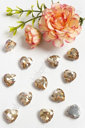 Стразы пришивные 16 мм &quot;Сердечко&quot; (10 шт) SF-3715, бежевый №22