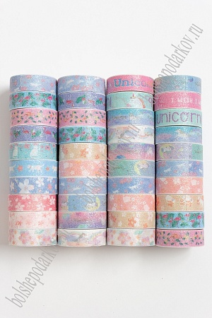 Скотч декоративный с блестками 15 мм &quot;Волшебные сны&quot; (10 шт) SF-3246, в ассортименте