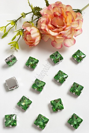 Стразы пришивные 12 мм &quot;Квадрат&quot; (20 шт) SF-3710, салатовый №7