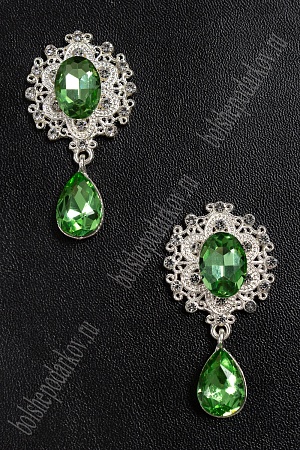 Серединка ювелирная с подвеской (2 шт) SF-4482, серебро/светло-зеленый №17