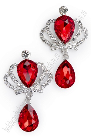 Серединка ювелирная с подвеской (2 шт) SF-5970, серебро/бордовый №01