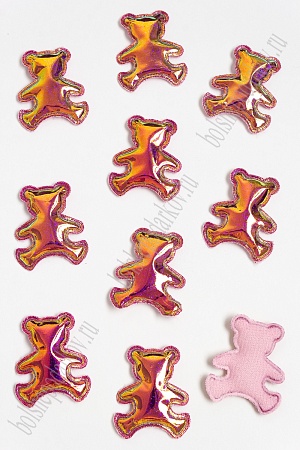 Патч глянец с блестками &quot;Мишка&quot; 4*3,5 см (10 шт) SF-2971, коралловый хамелеон