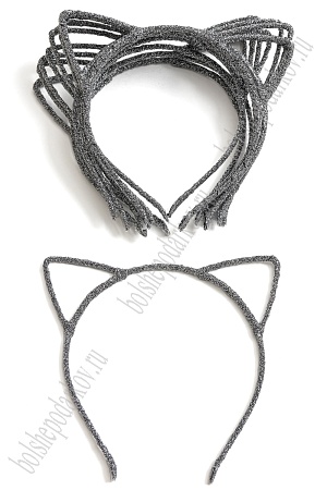 Ободки &quot;Ушки&quot; 5 мм ткань с люрексом (10 шт) SF-1128, серебро/черный