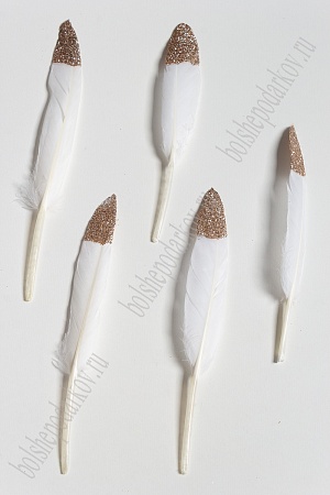 Перья декоративные с блестками (20 шт) SF-2035, белый/светло-коричневый