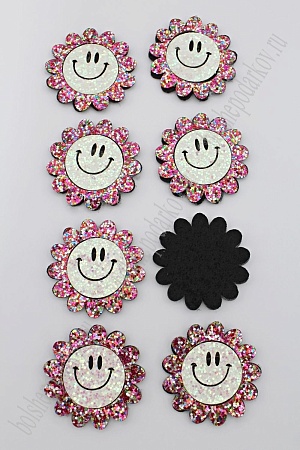 Патч с пайетками &quot;Цветок с улыбкой&quot; 4,5 см (10 шт) SF-1878, разноцветный