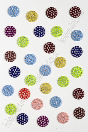 Серединки 15 мм круглые со стразами, SF-068 (30 шт) ассорти