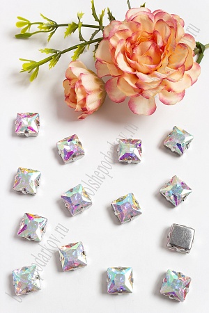 Стразы пришивные 12 мм &quot;Квадрат&quot; (20 шт) SF-3710, радужный №23 УЦЕНКА