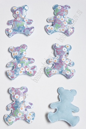 Патч с крупными пайетками &quot;Мишка&quot; 58*48 мм (10 шт) SF-2975, голубой