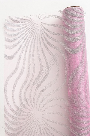 Органза 48 см*5 ярд &quot;Узоры с глиттером&quot; (SF-769-2) светло-розовый