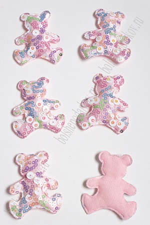 Патч с крупными пайетками &quot;Мишка&quot; 58*48 мм (10 шт) SF-2975, светло-розовый