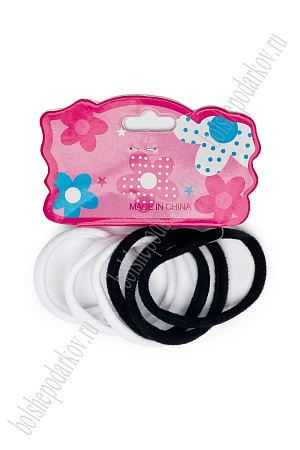 Резинки бесшовные для волос 4 см, ONE SIZE (72 шт) SF-2401, черно-белый