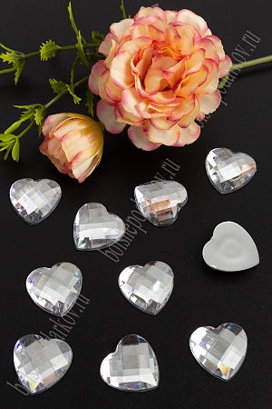 Стразы граненые 20 мм, сердце (50 шт) SF-381, серебро